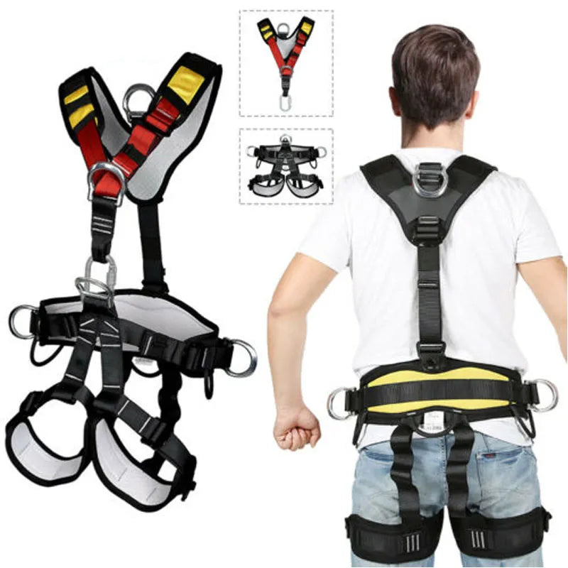 Advanced Full-Body Climbing Harness - Premium Safety Belt for Mountaineering, Downhill, Aerial Work, and Outdoor Rappelling - Durable Protection Equipment for Expansion Activities - Delicate Leather