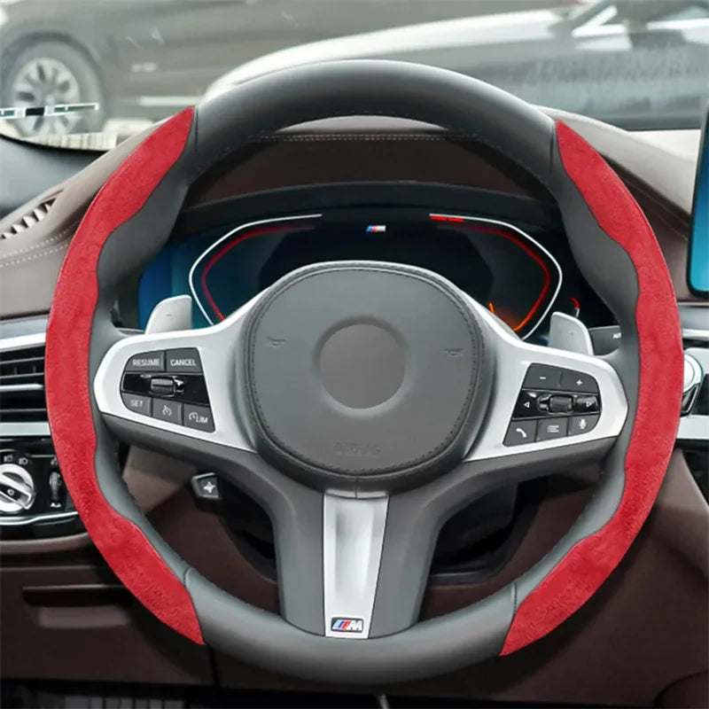 Suede Universal 38CM Car Steering Wheel Booster Cover - Non-Slip Auto Interior Steer Protector Decoration Accessories