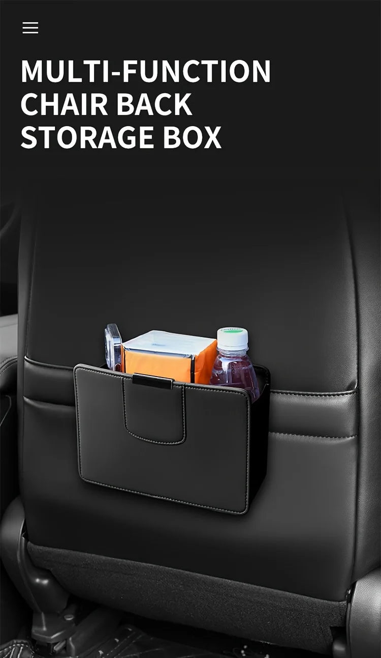 Car Backseat Storage Box Car Organizer Protector with Magnetic Closure for Travel, Trucks, SUVs, and RVs - Delicate Leather