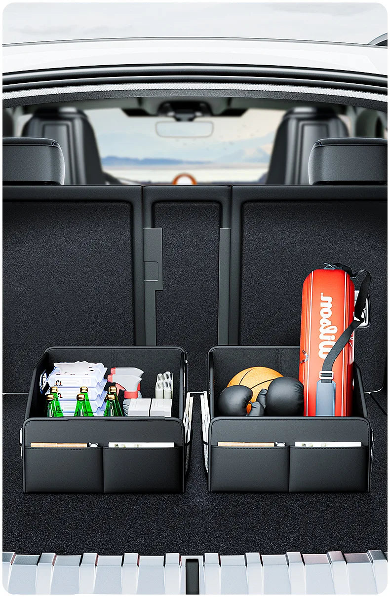 Car Trunk Organizer Storage Box - PU Leather Folding Collapsible Cargo Boot Organizer - Delicate Leather