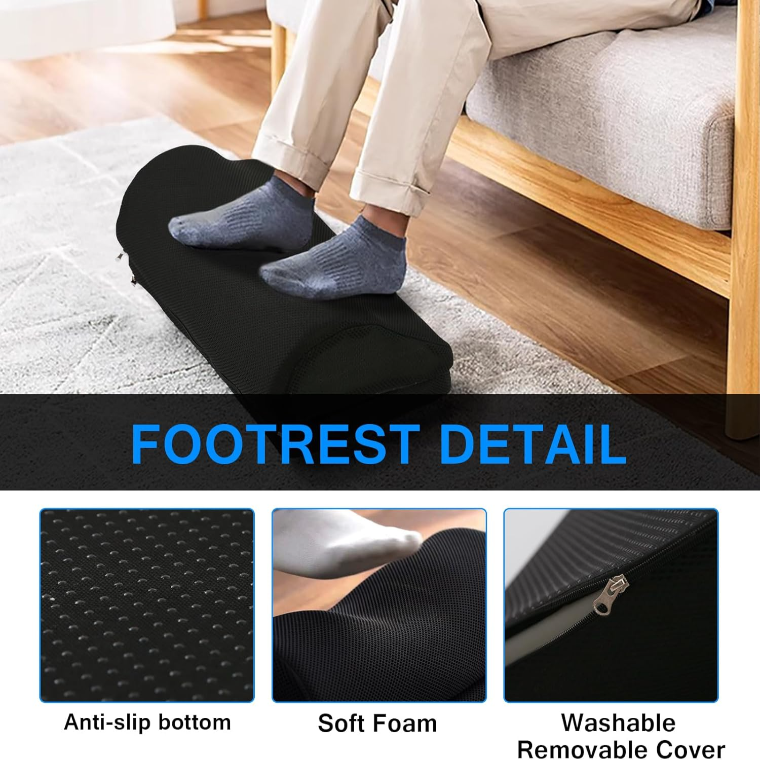 Adjustable Memory Foam Foot Rest for Under Desk – Ergonomic Support for Back & Hip Pain Relief - Delicate Leather