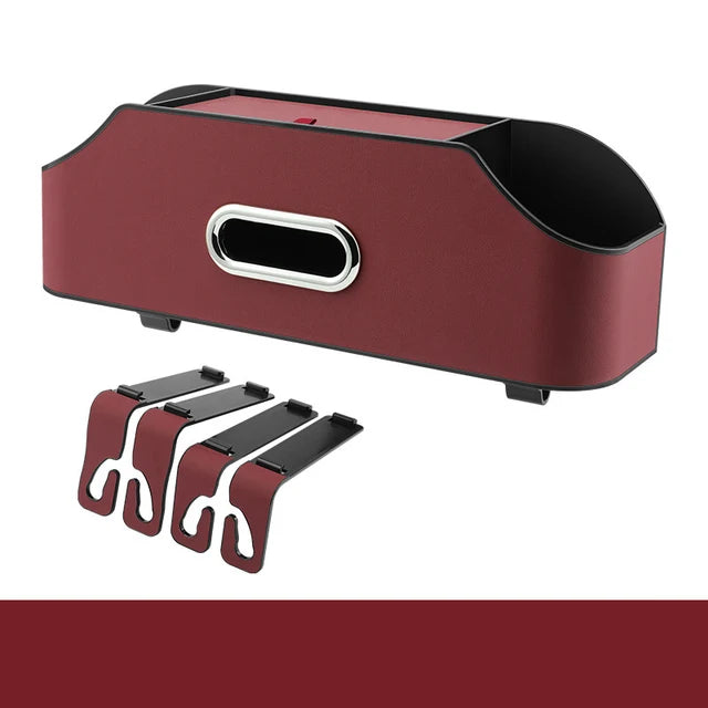 Car Multifunctional Leather Tissue Storage Box - Water Cup Holder and On-Board Seat Back Storage Bag, Custom Fit For Your Cars, Car Accessories - Delicate Leather