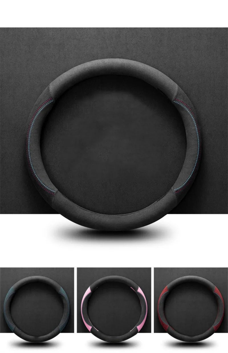 Car Steering Wheel Cover - Cowhide Suede Steering Wheel Wrap - Universal 37-38cm Breathable Steering Cover