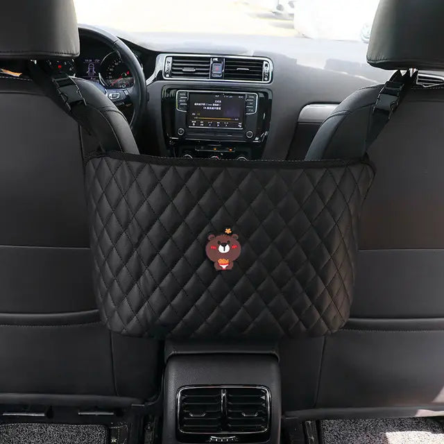 Car Storage Hanging Bag with Net Pockets - Perfect for Girls - Delicate Leather