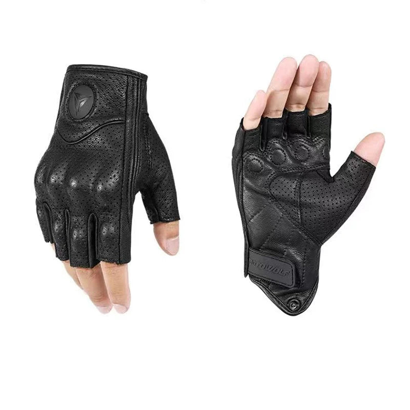 Summer Motorcycle Fingerless Gloves - Goatskin Leather Half Finger Motocross Accessories - Delicate Leather