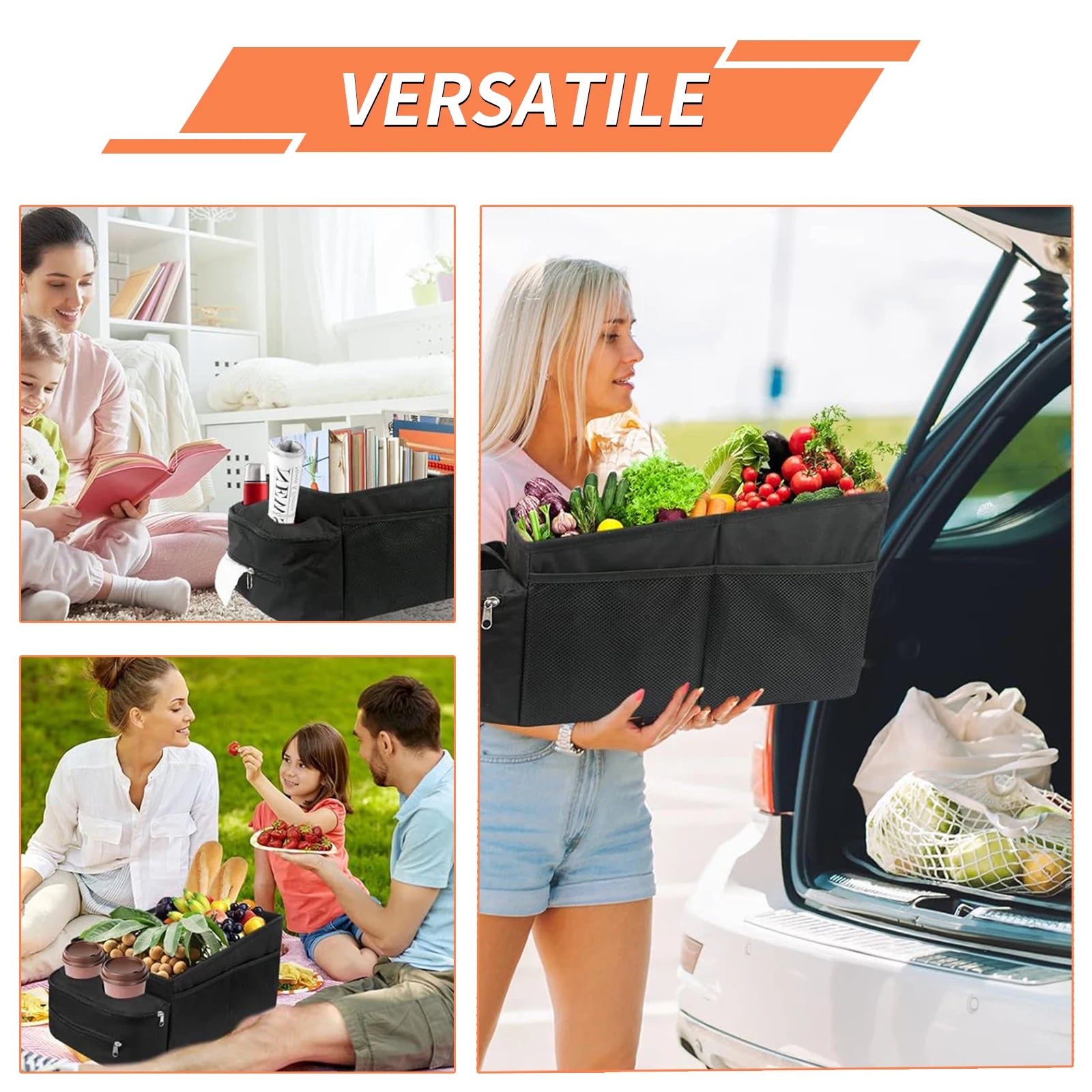 Car Trunk Organizer Storage Box - Nonslip Waterproof Multi-Compartment Organizer for SUV, MPV, Auto Folding Boot Seat Organizer - Delicate Leather