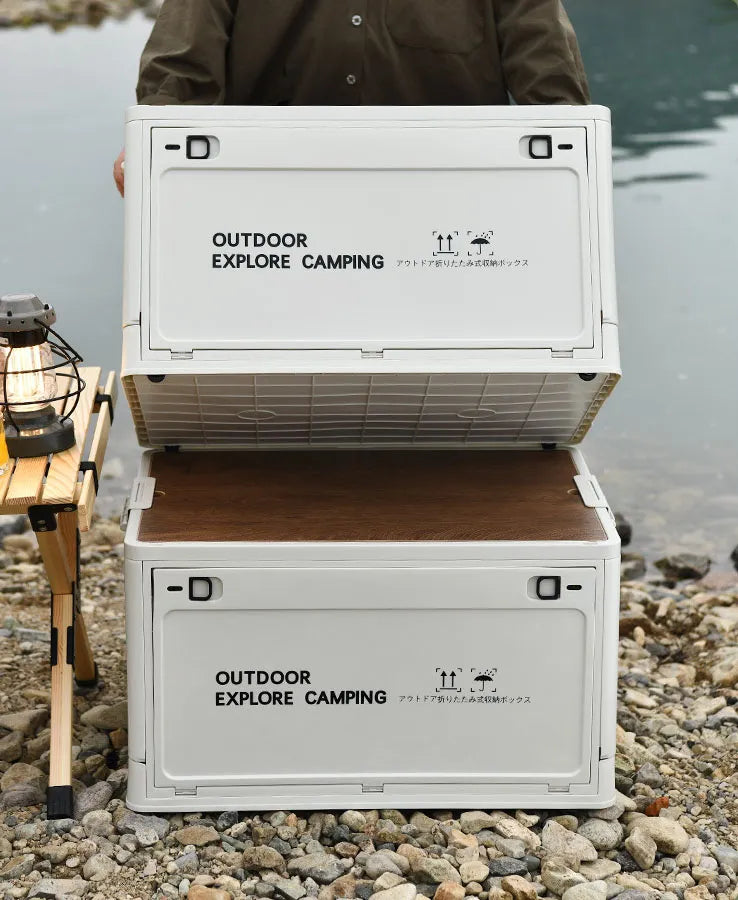 Multipurpose Outdoor Camping Folding Storage Box - Versatile Car and Food Storage Solution for Travel, Ideal for Camping Gear and Tableware Organization - Delicate Leather