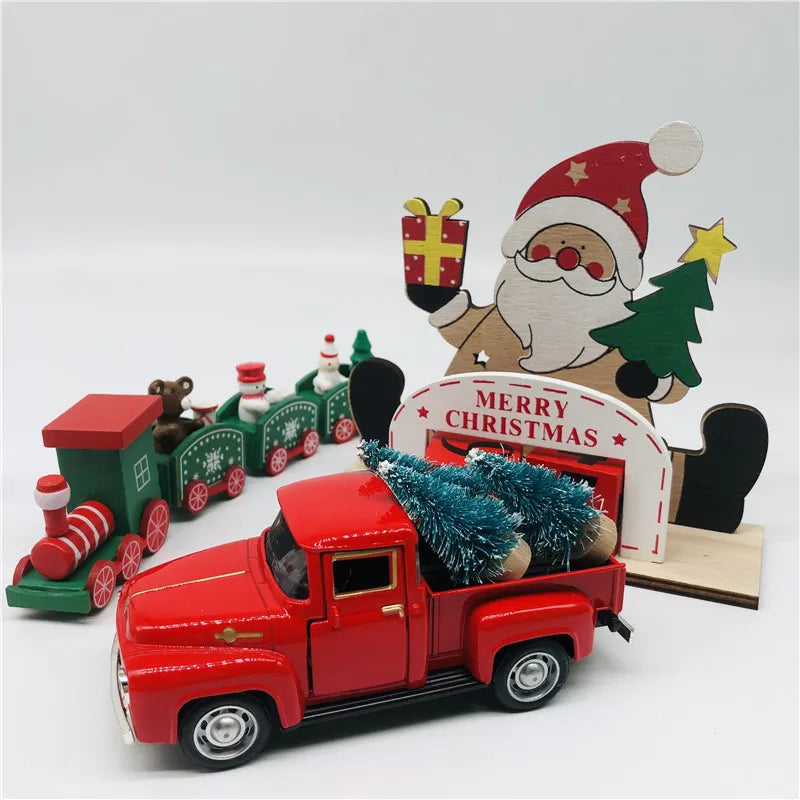 2023 New Year Gifts Christmas Red Truck Ornaments Kids Toys Christmas Gifts Vintage Metal Car Xmas Calendar Train 2022 Navidad