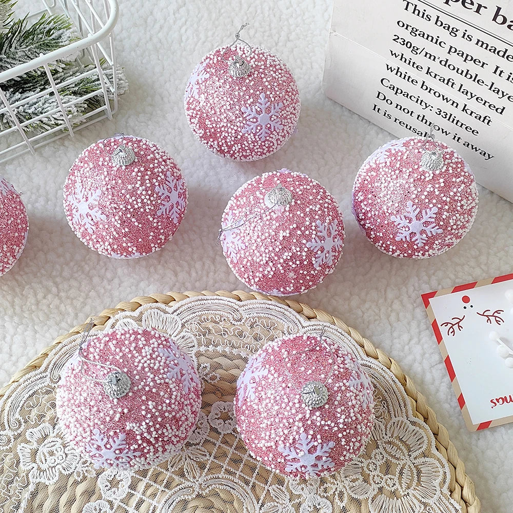 3/6pcs New Christmas Foam Balls Pink Red White Balls Ornament Xmas Tree Hanging Pendnat Navidad New Year Gift 2024 Party Gifts