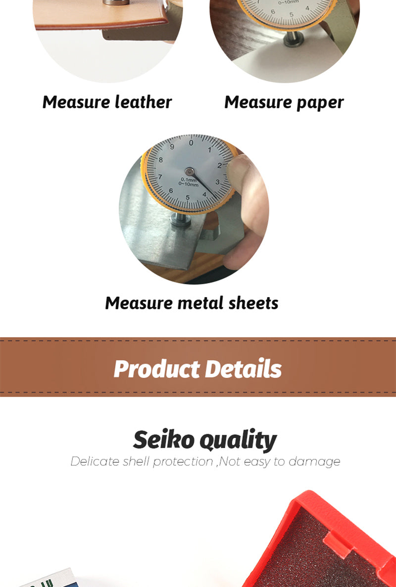 Leather Thickness Gauge Measuring Tools 0-10mm/0.1mm Dial Paper Meter Tester for Hollow Pipe or Circular Tube Caliper - Delicate Leather