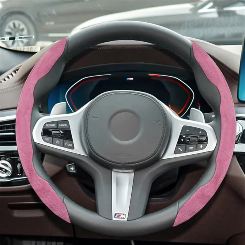Suede Universal 38CM Car Steering Wheel Booster Cover - Non-Slip Auto Interior Steer Protector Decoration Accessories