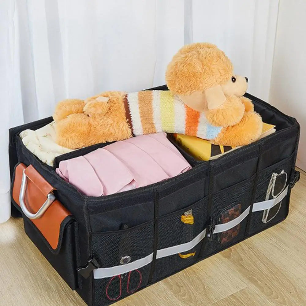 Large Capacity Car Trunk Organizer Storage Bag - Auto Rear Trunk Travel Collapsible Storage Box with Multipockets - Delicate Leather