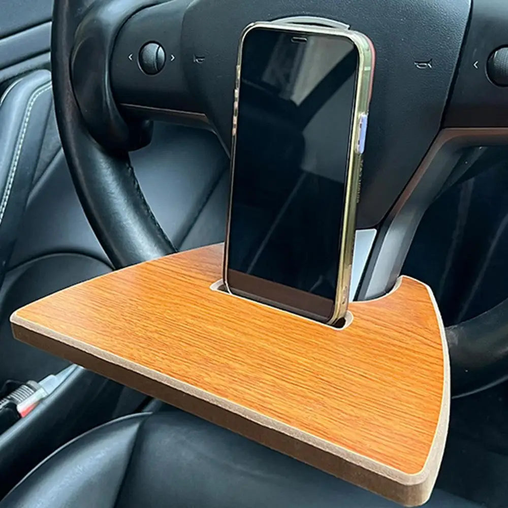 Auto Steering Wheel Desk - Car Travel Table, Food Eating Tray, Laptop and Drink Desk Mount Stand - Delicate Leather
