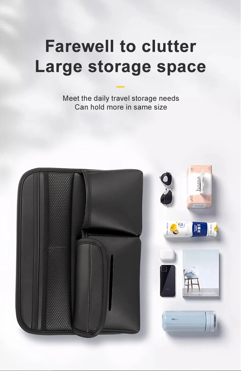 PU Leather Car Seat Back Organizer - Multifunctional Large Capacity Storage Bag with Tissue Holder and Auto Accessories - Delicate Leather