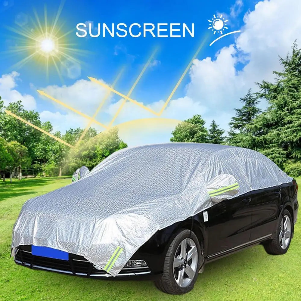 Half Car Sunshade Cover Universal Sunscreen Heat Insulation Auto Body Cover for SUVs, All Seasons Protection