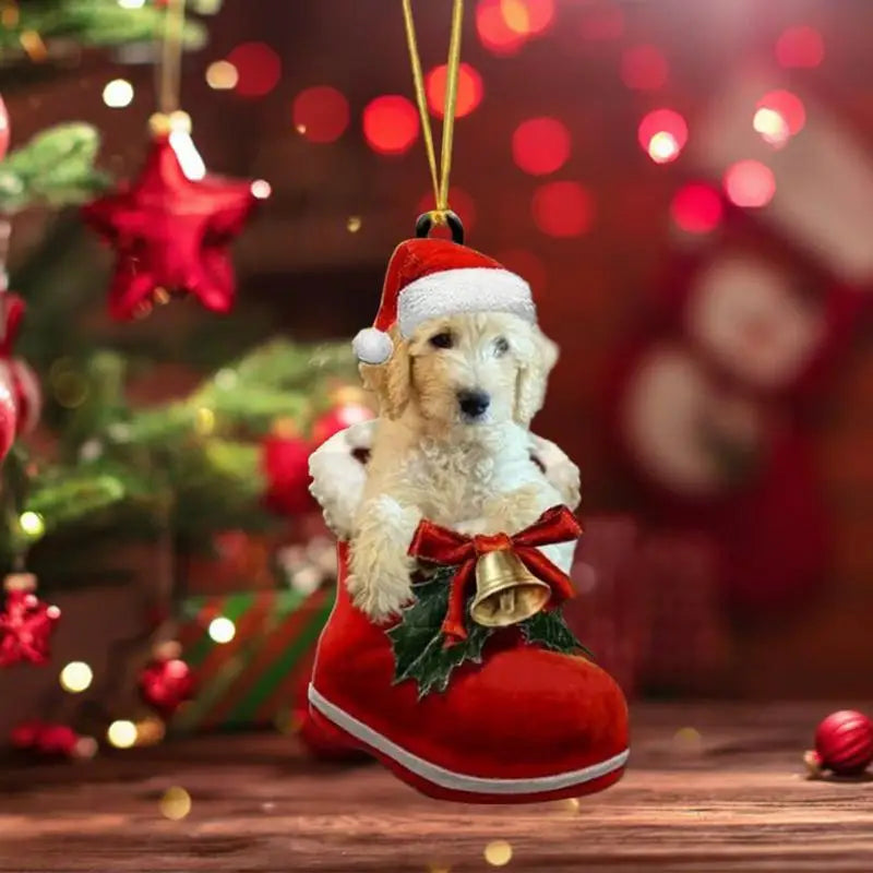 Cute Dog Christmas Tree Pendants 2D Acrylic Christmas Ornaments Hanging Decorations for Car Door Window Xmas Gifts New Year 2024