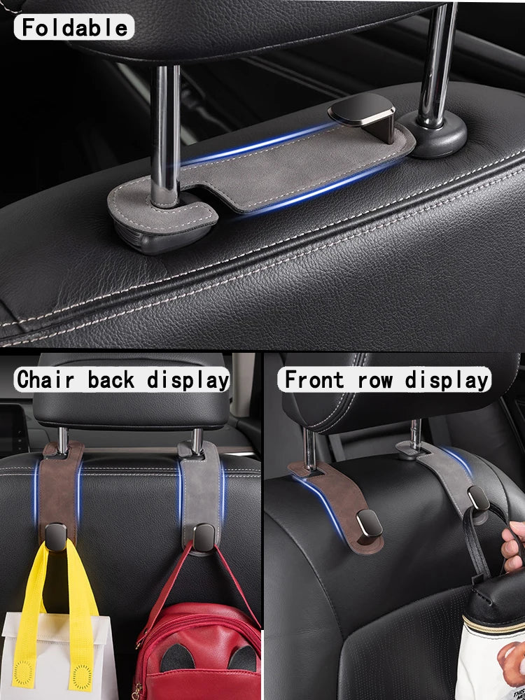 Car Seat Back Hidden Hooks - Flip Fur Design for Invisible Small Object Storage Inside Car Rear Bag - Elk Skin Hooks