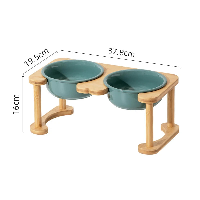 Big Dogs Dining Table Elevated Pet Double Food Water Bowls with Wooden Stand Medium Dog Drinking Eating Feeding Feeders - Delicate Leather