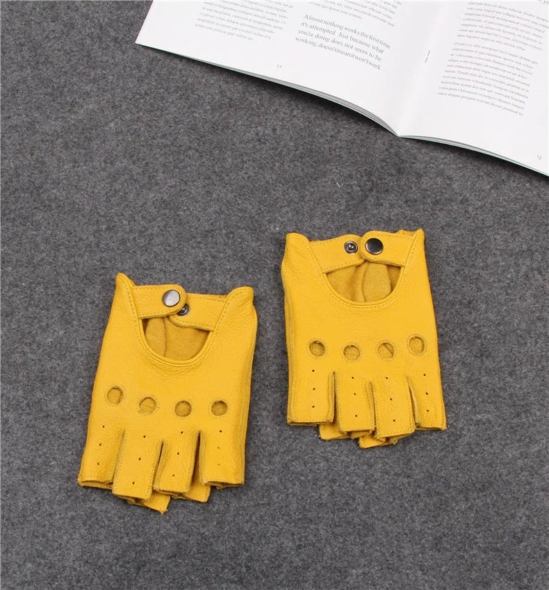 Leather Half Finger Gloves - Men's Fitness, Thin Sports, Non-slip Driving, Motorcycle, Bike, Goatskin Gloves - Delicate Leather