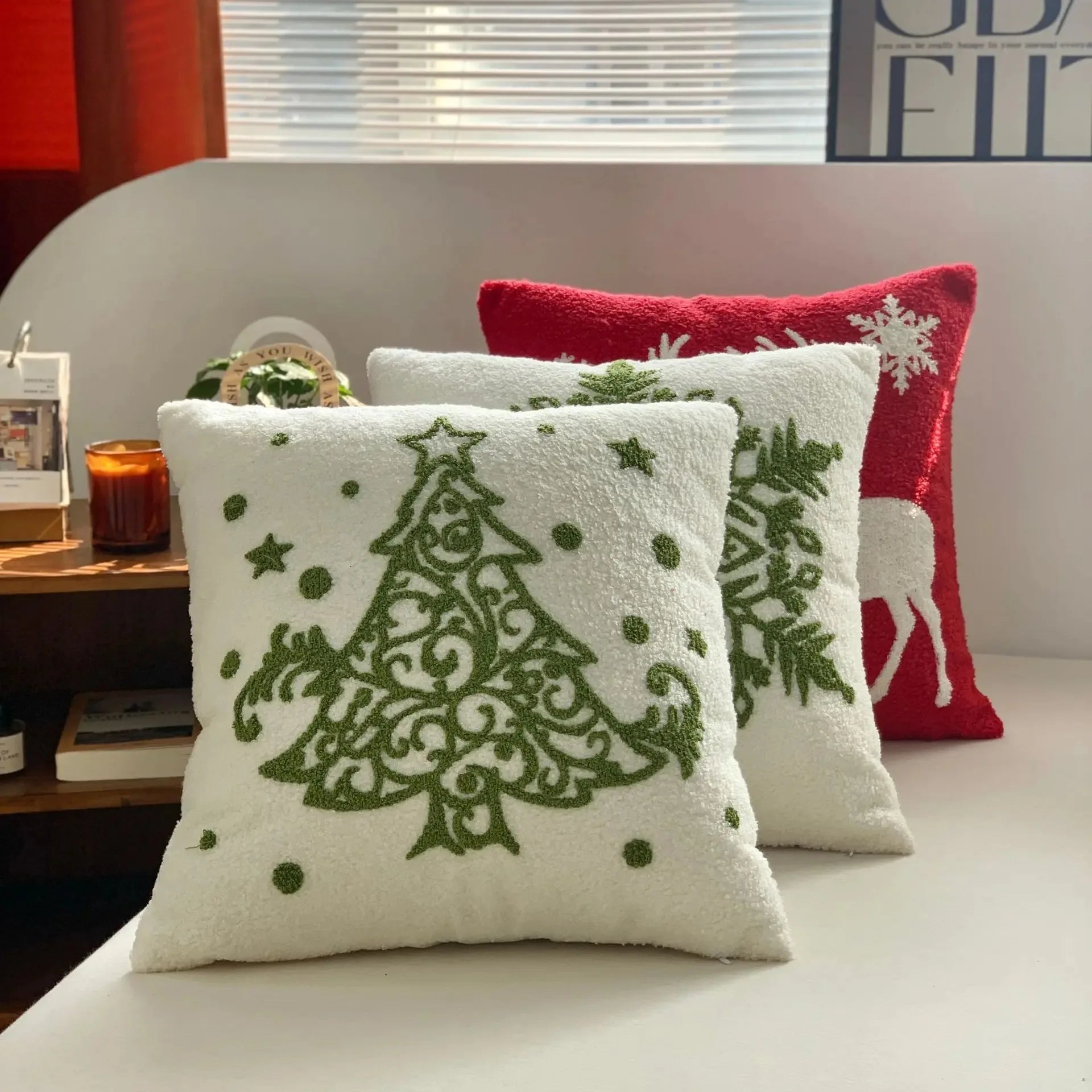 Merry Christmas Deer Snowflake Cushion Cover Headrest Pillow Case
