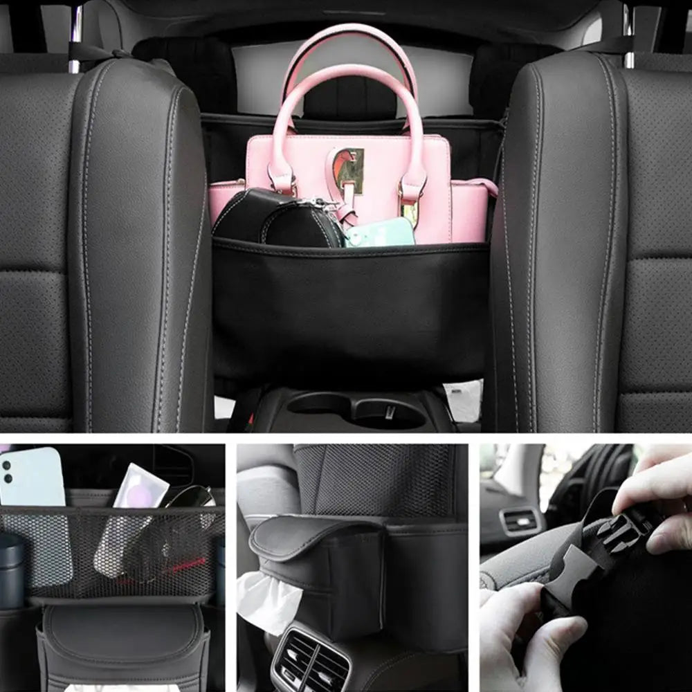 Car Net Pocket Purse Holder - Multifunctional PU Leather Handbag Holder - Delicate Leather