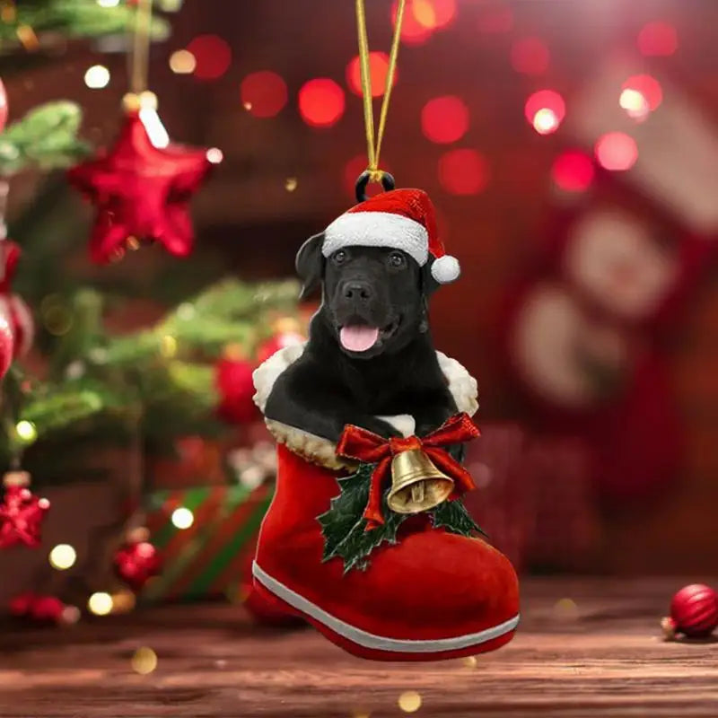 Cute Dog Christmas Tree Pendants 2D Acrylic Christmas Ornaments Hanging Decorations for Car Door Window Xmas Gifts New Year 2024