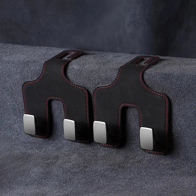 Car Seat Back Hook with Hidden Double Hooks - Upgraded Rear Interior Bag Storage and Small Item Collection - Delicate Leather