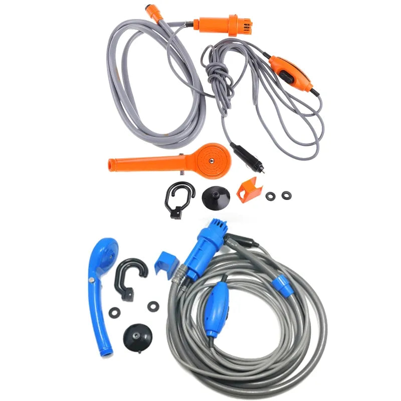 Portable Shower Camping Shower, 12V Outdoor Camp Shower Pump Shower Kit for Car Washing Cleaning Plants Watering Travel - Delicate Leather