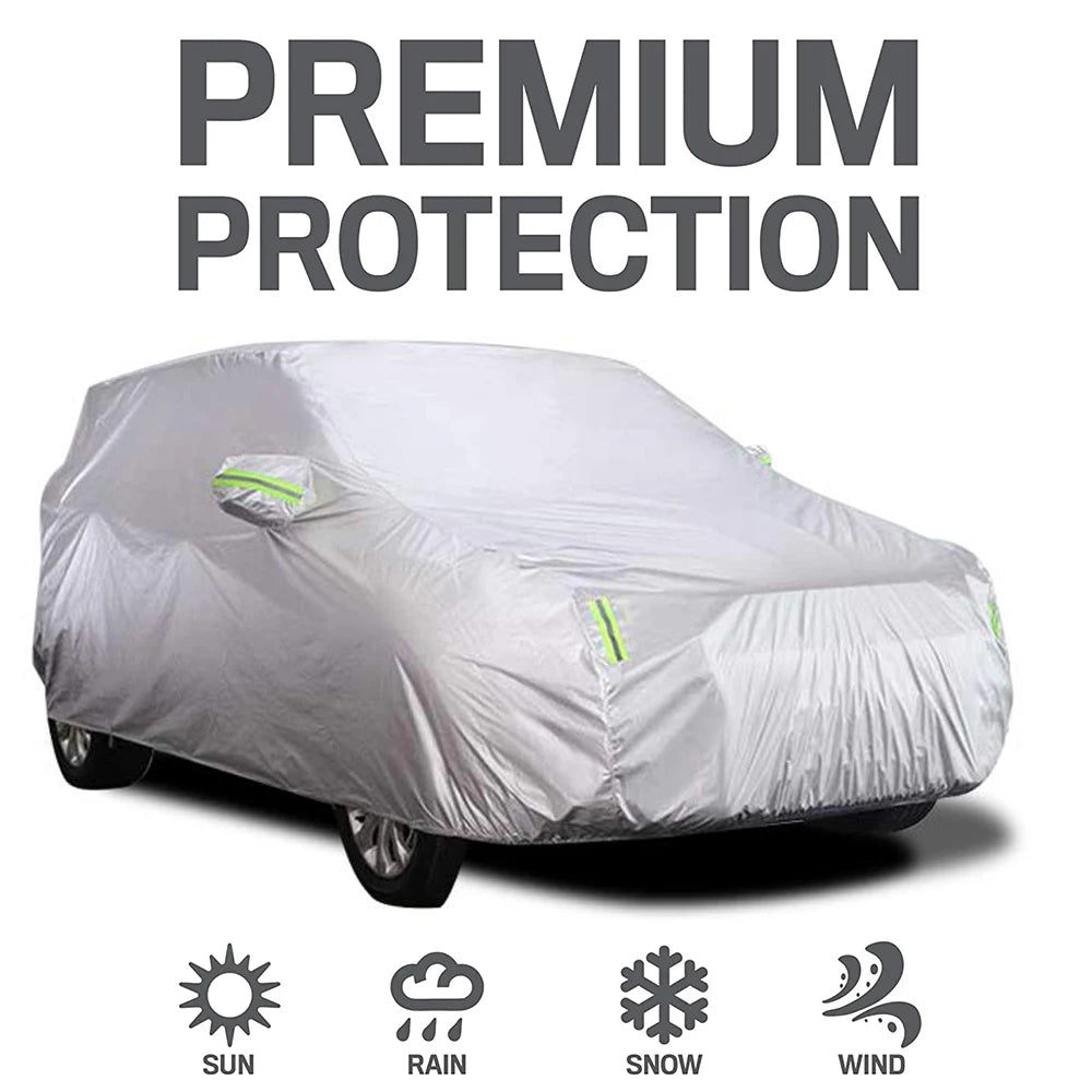 Car Cover Full Covers with Reflective Strip - Dustproof, UV & Scratch-Resistant Sunscreen Protection for 4X4/SUV Business Car - Delicate Leather