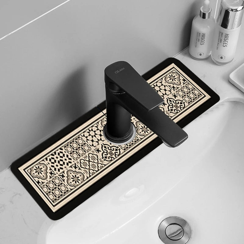 Kitchen Faucet Mat - Absorbent Leather Bathroom Sink Splash-proof Desktop Mats - Delicate Leather