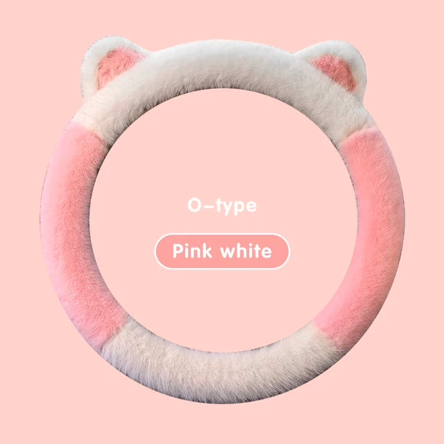 Winter Plush Soft Short Hair Car Steering Wheel Cover - High Density Cute Decoration Steering Wheel Anti Slip Protection Cover - Delicate Leather