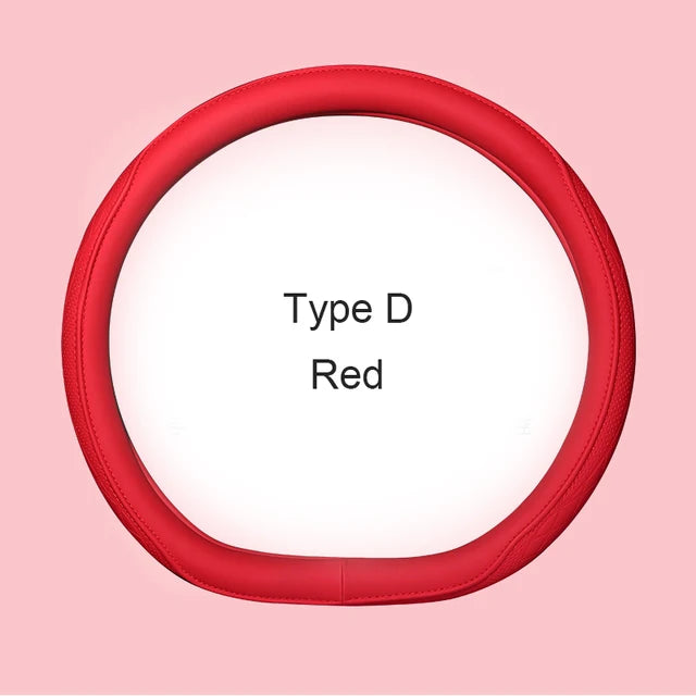 Motopets Car Anti-Slip Leather Steering Wheel Cover - Universal Protective Cover Fashion Style for 38cm Type D Steering Wheels - Delicate Leather