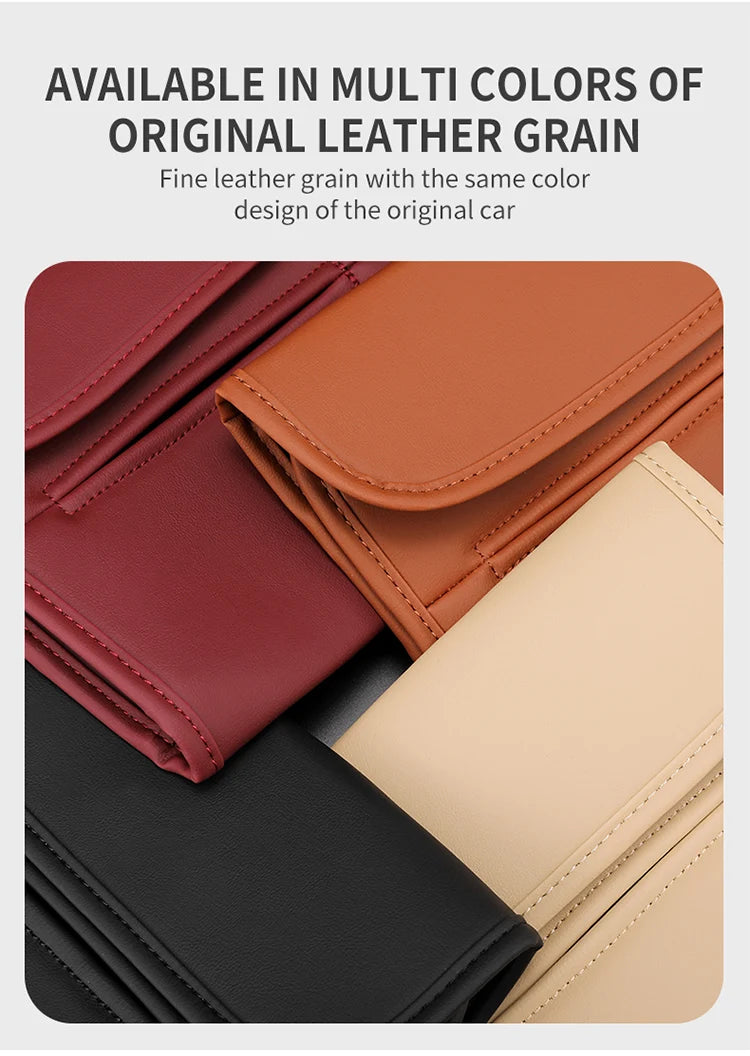 Leather Car Tissue Box Cover for Sun Visor, Seat Back, and Armrest - Suede Texture Tissue Holder for Car Interior - Multi-Position Installation Tissue Storage Case - Available in Red, Brown, and Black - Delicate Leather