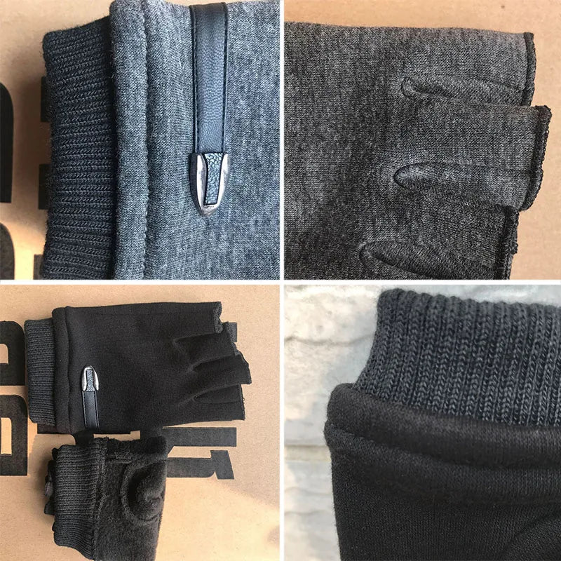 Men’s Driving Half Finger Gloves - Autumn Winter Outdoor Riding Warm Sports Gloves - Delicate Leather