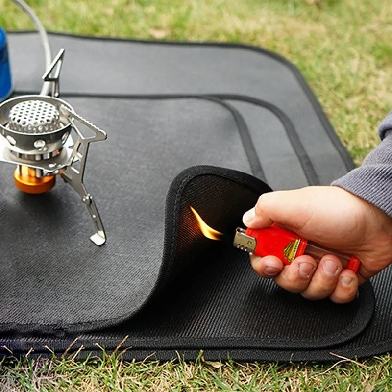 Fireproof Outdoor Camping Grill Mat - Silicone-Coated, Flame Retardant Protective Mat for Picnic and Barbecue, Essential BBQ Equipment - Delicate Leather