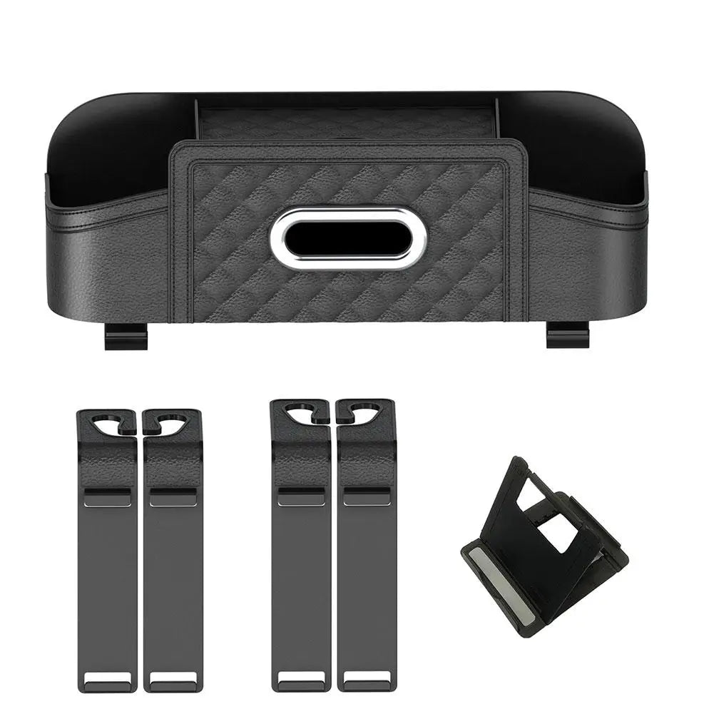 Car Storage Box - Multi-Functional Backseat Organizer with Tissue Box, Cell Phone Holder, and Cup Holder, Custom Fit For Your Cars, Car Accessories - Delicate Leather