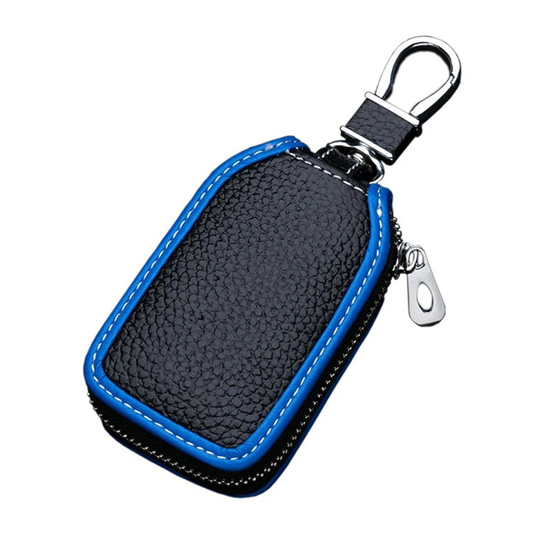 Leather Car Key Case – Anti-Scratch Keychain Cover, Black + Blue - Delicate Leather