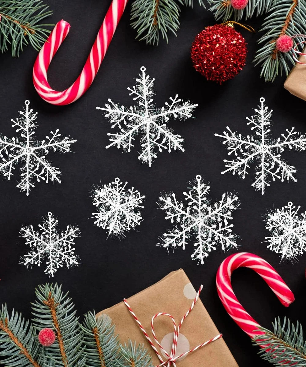 30/60Pcs Christmas Snowflake Ornaments Xmas Tree Window Hanging Glitter Artificial Snow Flakes New Year Wreath Party Decorations