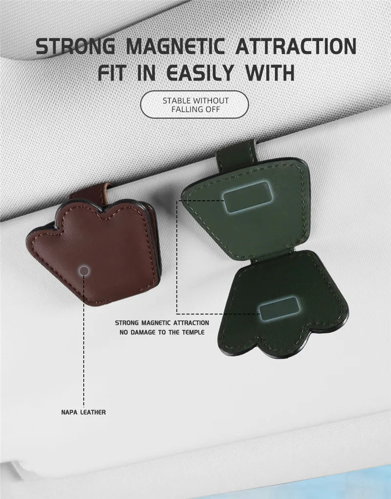 Premium Car Glasses Holder Case - Sunglasses and Eyeglasses Organizer for Car Sun Visor - Glasses Storage Solution - Delicate Leather