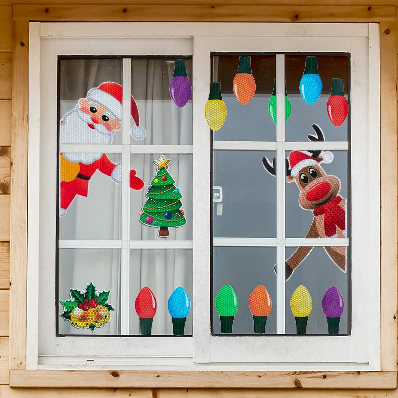 Christmas Decorations Car Magnetic Reflective Sticker Refrigerator Magnets Light Bulb decal New Year 2024 Xmas home decor gifts