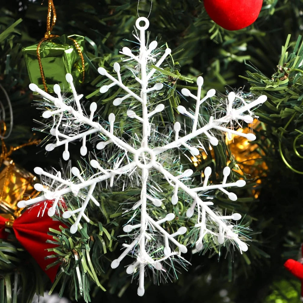 30/60Pcs Christmas Snowflake Ornaments Xmas Tree Window Hanging Glitter Artificial Snow Flakes New Year Wreath Party Decorations