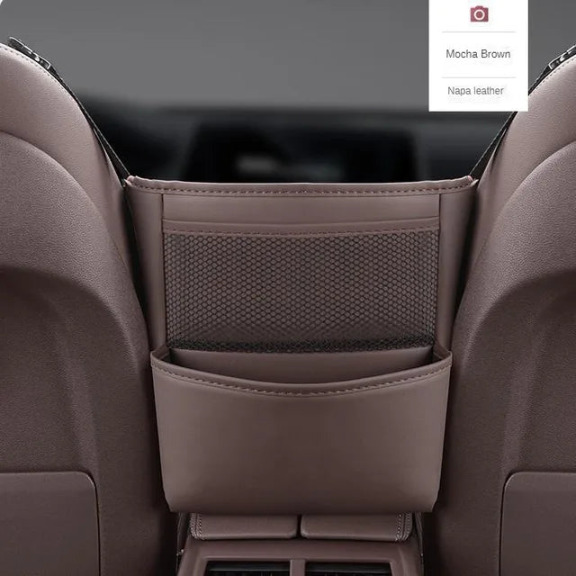 Car Handbag Holder Between Seats - Multifunctional Leather Auto Seat Middle Storage Bag