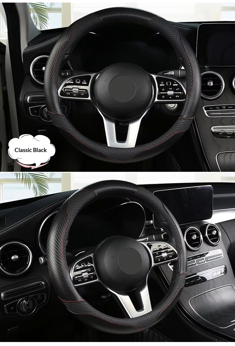 Ultra-Thin Leather Steering Wheel Cover – Breathable Non-Slip Summer Grip (O & D Shape) - Delicate Leather