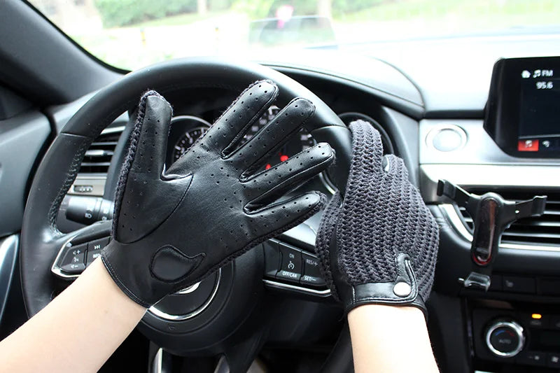 Women's Sheepskin Leather Gloves - Touch Screen, Thin, Unlined, Knitted Design for Spring and Autumn
