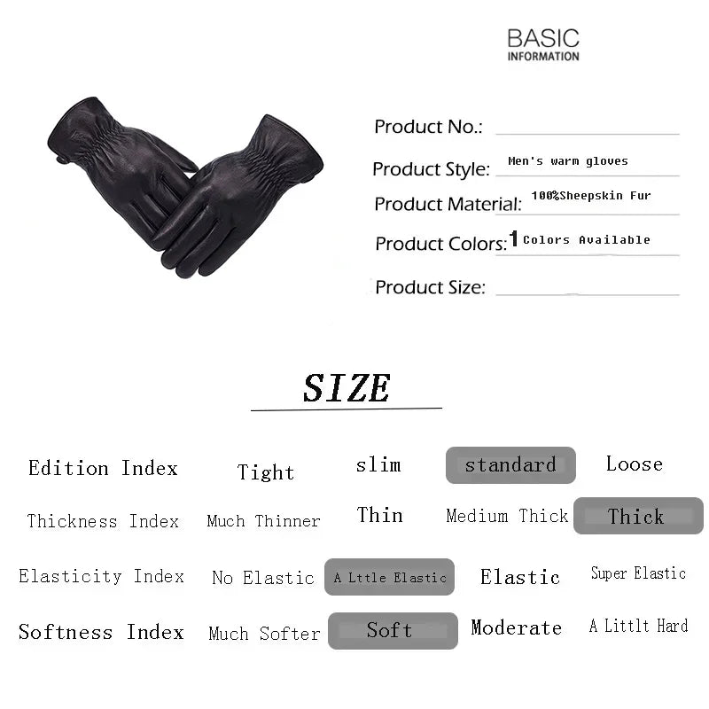 Men's 100% Sheepskin Gloves - Deer Skin Pattern, Warm and Soft Leather Gloves with Plush Lining - Delicate Leather