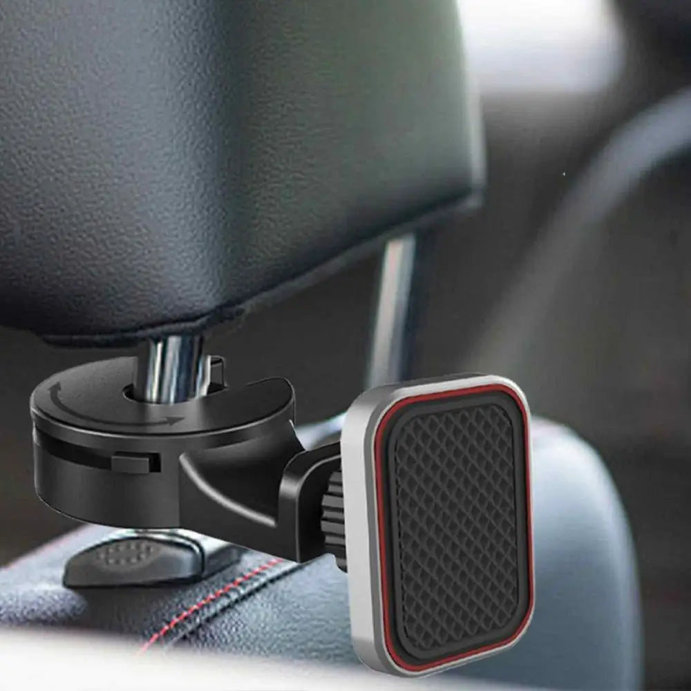 Car Headrest Hook with Magnetic Phone Holder - 360 Degree Rotating Car Rear Seat Phone Bracket and Purse Bag Hooks - Delicate Leather