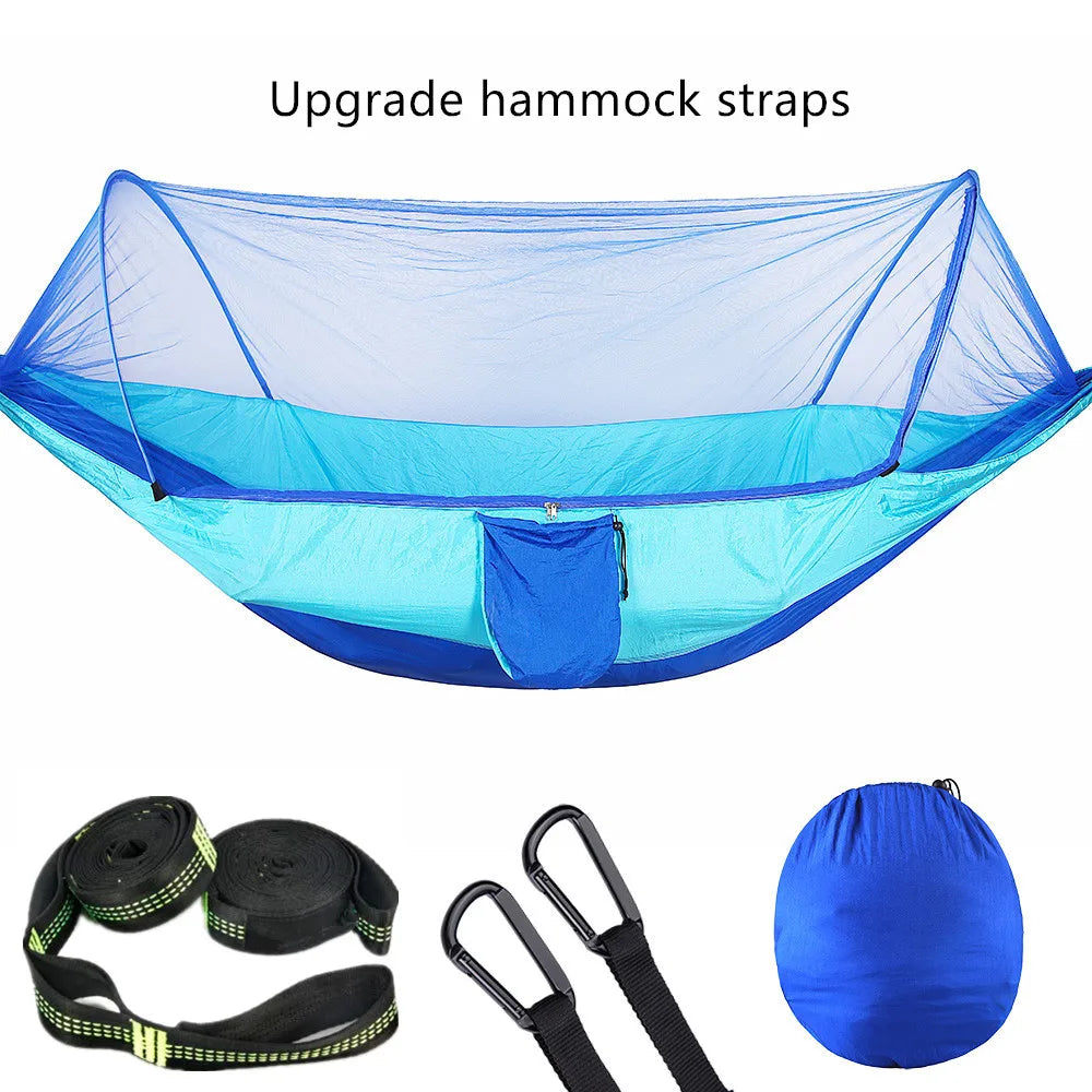 Premium Lightweight Camping Hammock with Integrated Pop-Up Mosquito Net: Durable Parachute Material, Portable Outdoor Swing Sleeping Hammock for Campers - Delicate Leather