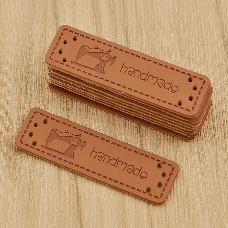 30pcs Brown PU Leather Handmade Label Tags for DIY Sewing Craft - Delicate Leather