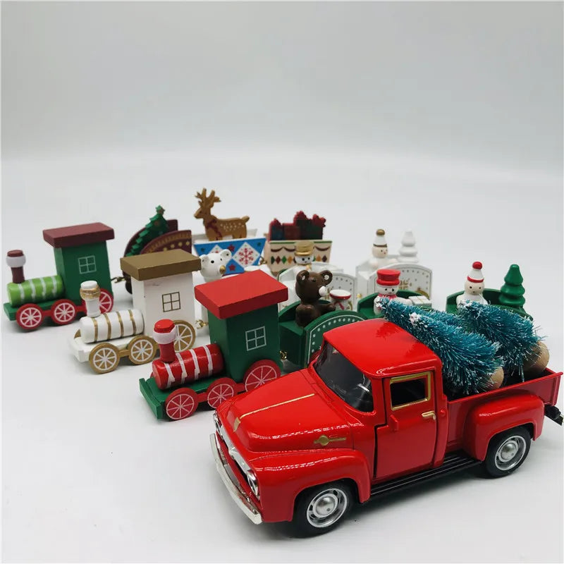 2023 New Year Gifts Christmas Red Truck Ornaments Kids Toys Christmas Gifts Vintage Metal Car Xmas Calendar Train 2022 Navidad