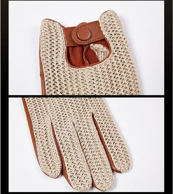 Autumn and Winter Men's Knitted Wool Motorbike Leather Driving Gloves - Delicate Leather